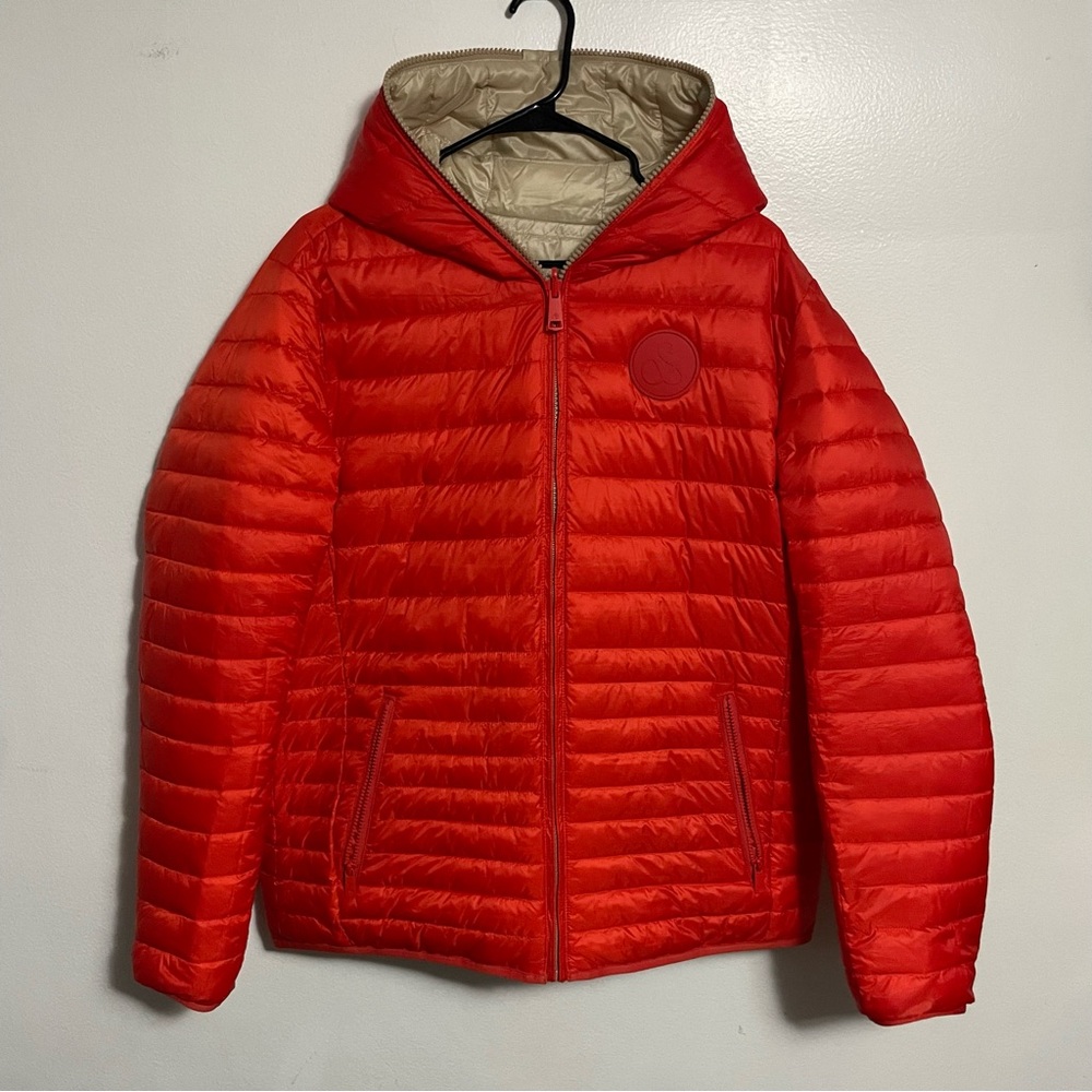 Scotch & Soda Orange and Beige Kosta Reversible Zip-Up Puffer Jacket Size Large